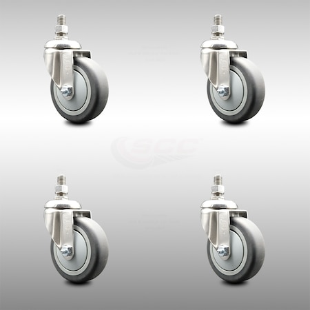 Service Caster 4 Inch 316SS Thermoplastic Rubber Wheel Swivel 10mm Threaded Stem Caster Set SCC-SS316TS20S414-TPRB-M1015-4